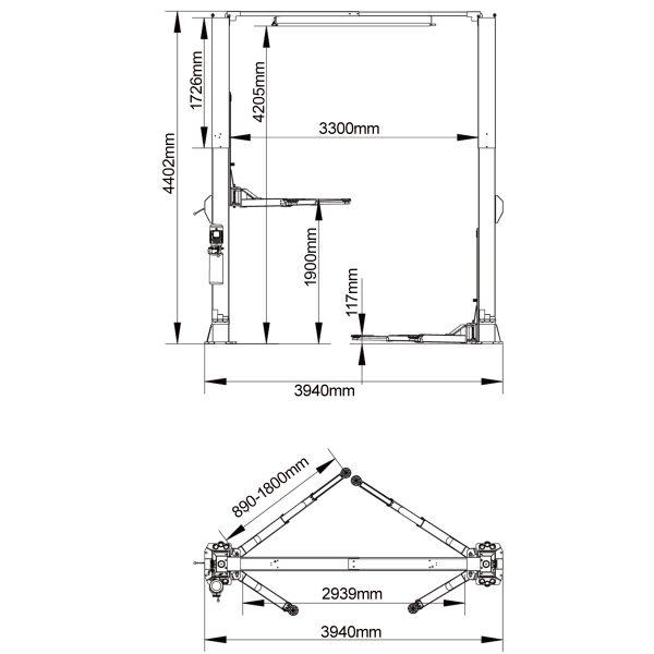 2 POST CLEAR FLOOR 6 TONNE HOIST SINGLE PHASE LIFT - AECL260CFDCA - Image 2