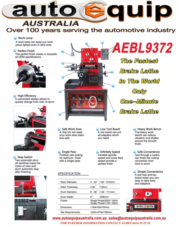 Brake Lathe - including Adaptor Kit for Cars AEBL9372